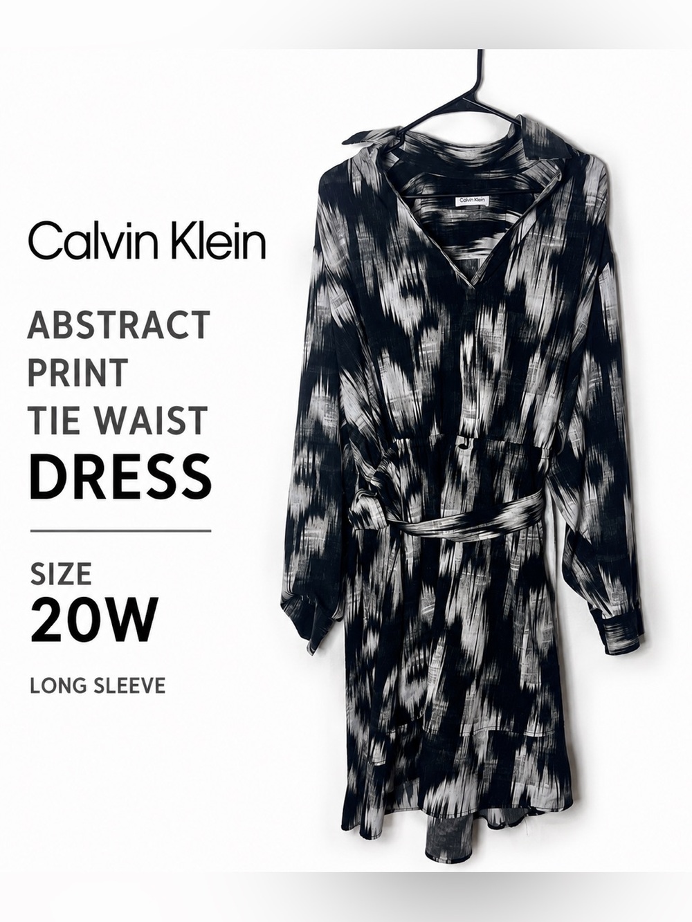 Calvin Klein Monochrome Abstract Print Tie-Waist Dress